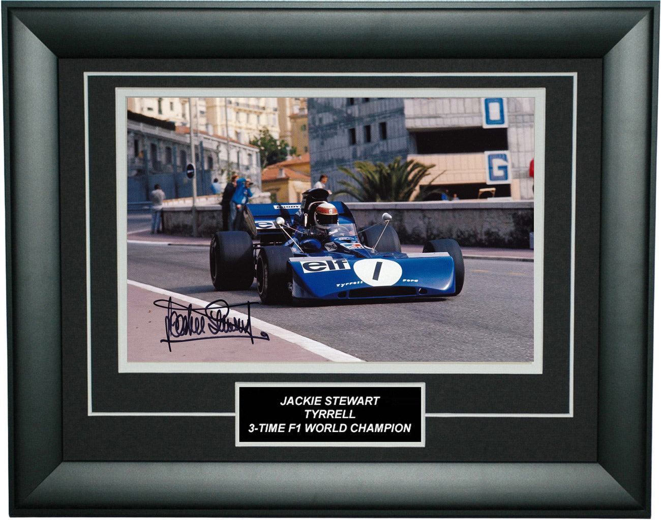 Jackie Stewart Signed 8x12 Inches 1972 Monaco Grand Prix Tyrrell Ford Elf Photo Frame – Authentic Formula 1 Memorabilia