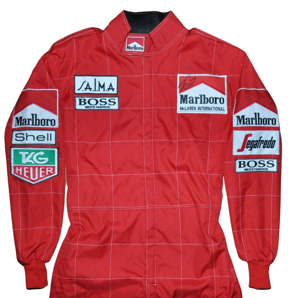 Alain Prost SIGNED F1 McLaren 1985 REPLICA Race SUIT