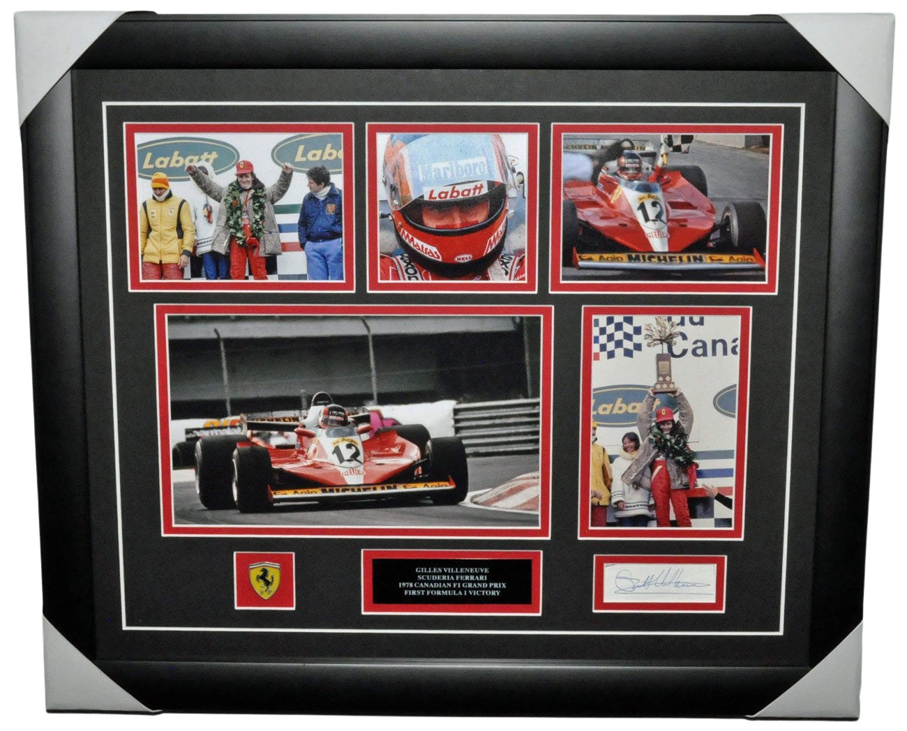 Gilles Villeneuve Signed 26X22 inches First Formula 1 Victory Canada Grand Prix 1978 Ferrari Frame