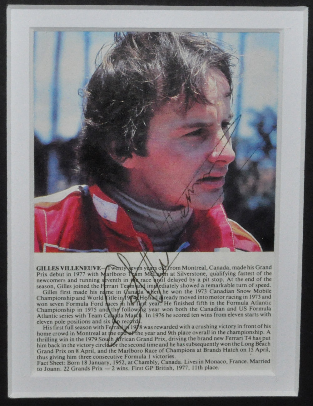 Gilles & Jacques Villeneuve Signed 21X31 inches Formula 1 Photos Montage Frame