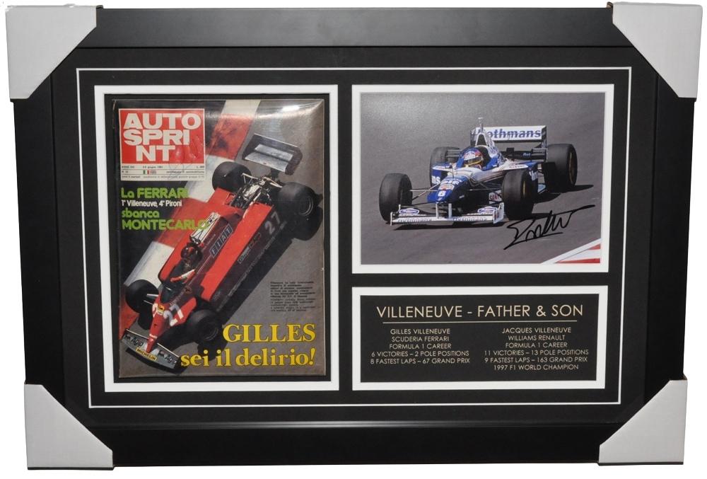 Gilles & Jacques Villeneuve Signed Formula 1 Photos Montage Frame - SOLD