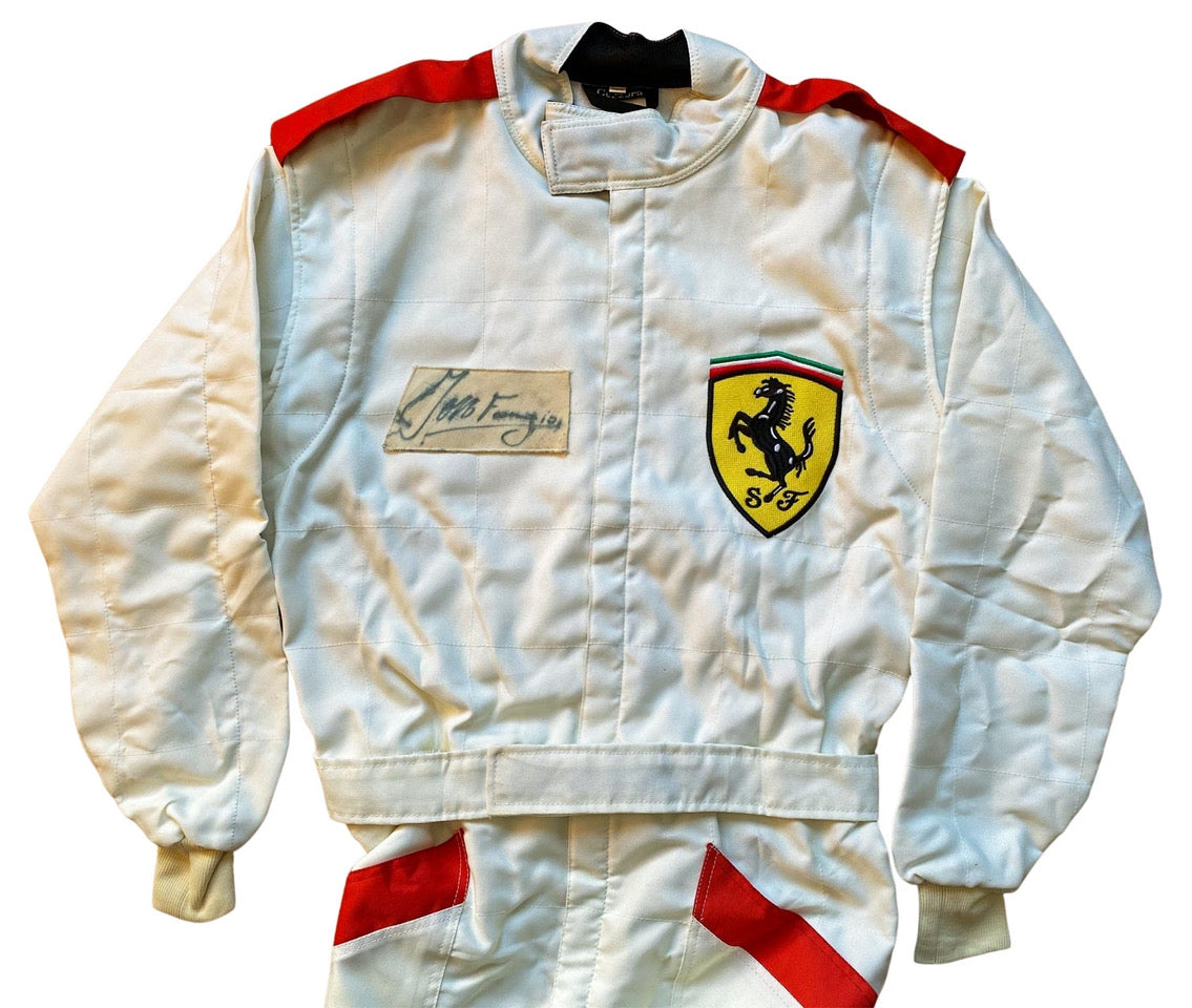 Juan Manuel Fangio SIGNED F1 Vintage Ferrari REPLICA Race SUIT