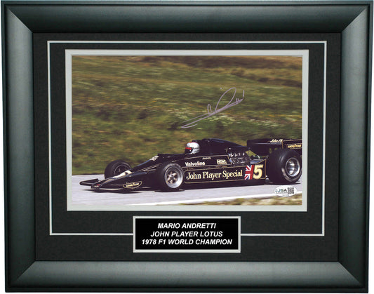 Mario Andretti Signed 8x12 Inches John Player Lotus Photo Frame – Authentic Formula 1 Memorabilia