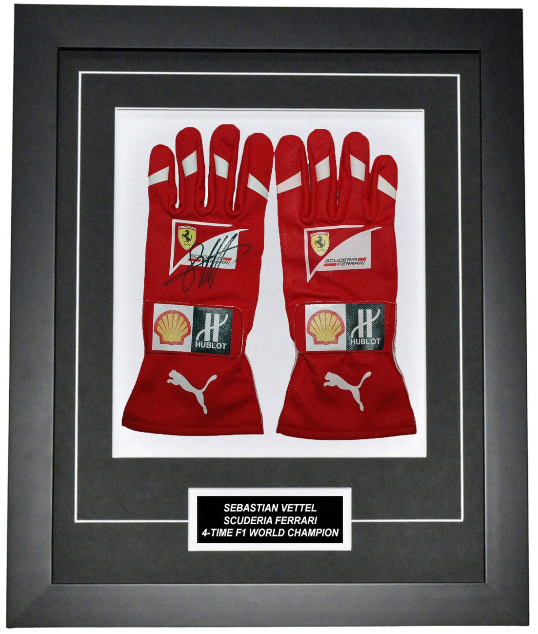 Sebastian Vettel Signed 19x23 Inches Replica Gloves Montage Frame – Authentic Formula 1 Memorabilia