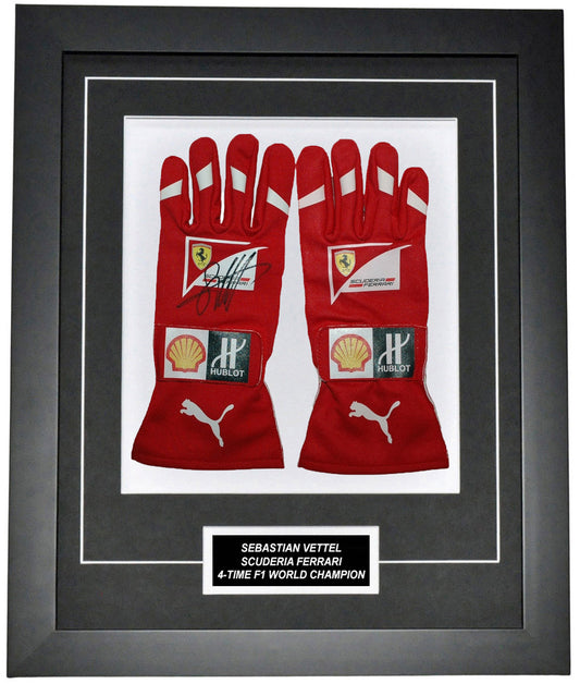 Sebastian Vettel Signed 19x23 Inches Replica Gloves Montage Frame – Authentic Formula 1 Memorabilia