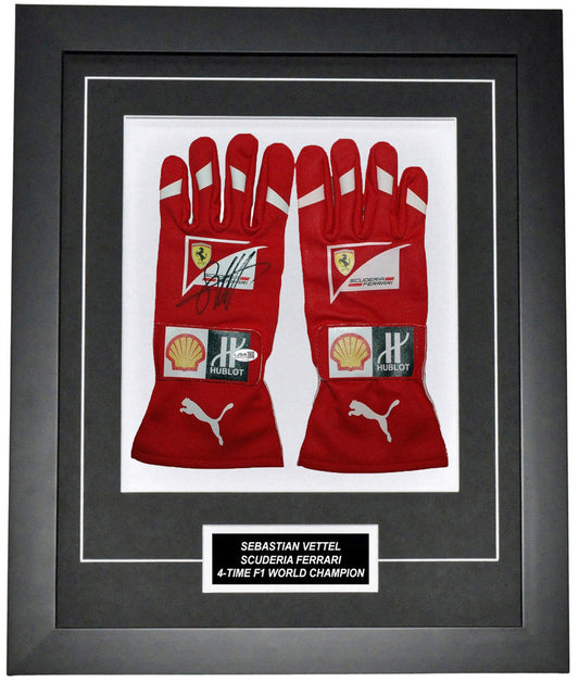 Sebastian Vettel Signed 19x23 Inches Replica Gloves Montage Frame – Authentic Formula 1 Memorabilia