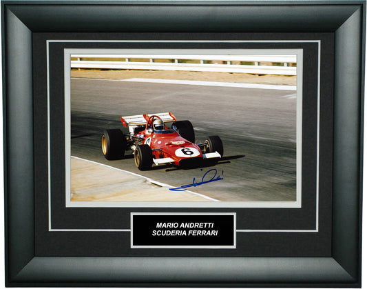 Mario Andretti Signed 8x12 Inches Scuderia Ferrari Lotus Photo Frame – Authentic Formula 1 Memorabilia