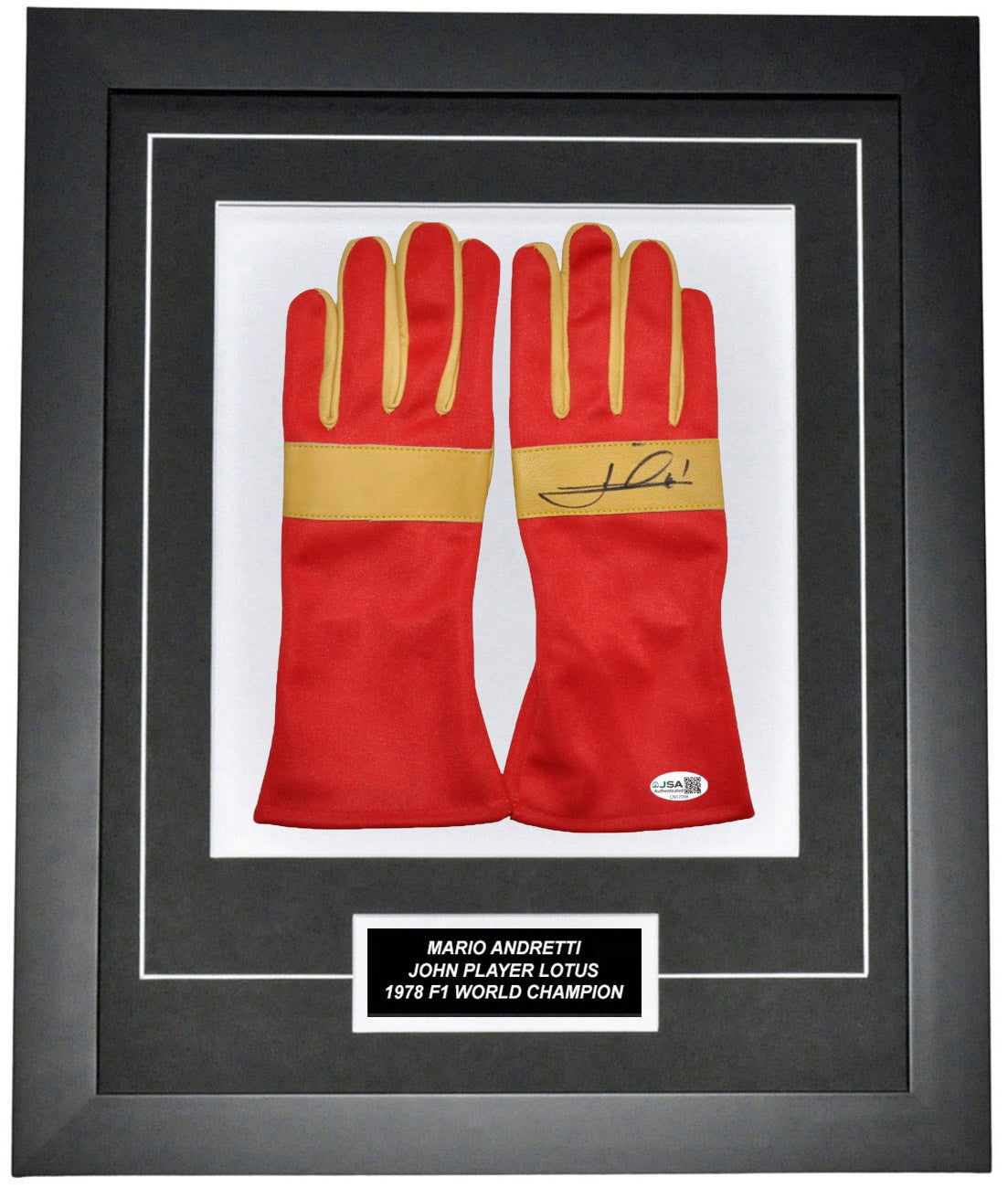 Mario Andretti Signed 19X23 Inches Vintage Replica Gloves Montage Frame – Authentic Formula 1 Memorabilia