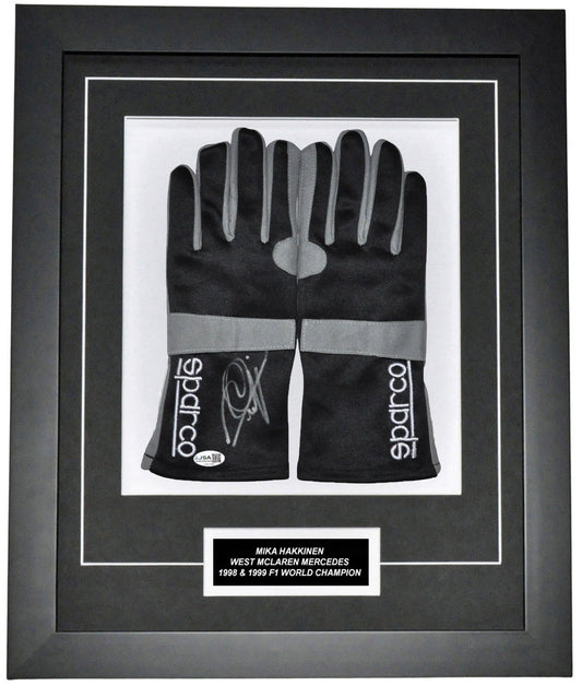 Mika Häkkinen Signed 19x23 Inches 1999 Replica Gloves Montage Frame – Authentic Formula 1 Memorabilia