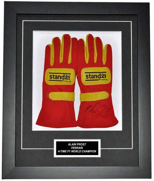Alain Prost Signed 19X23 Inches 1990 Replica Gloves Montage Frame – Authentic Formula 1 Memorabilia