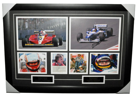 Gilles & Jacques Villeneuve Signed 21X31 inches Formula 1 Photos Montage Frame
