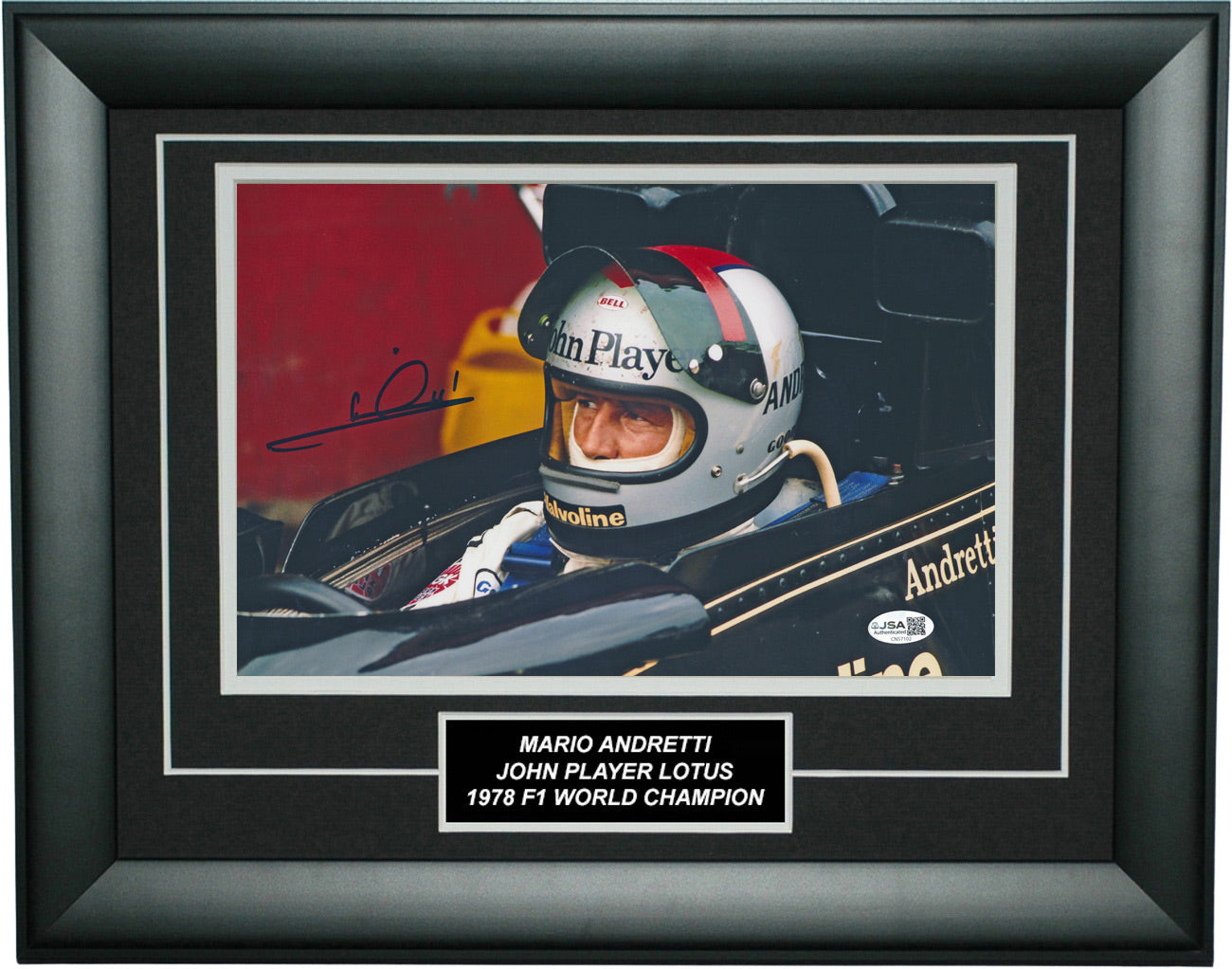 Mario Andretti Signed 8x12 Inches John Player Lotus Photo Frame – Authentic Formula 1 Memorabilia