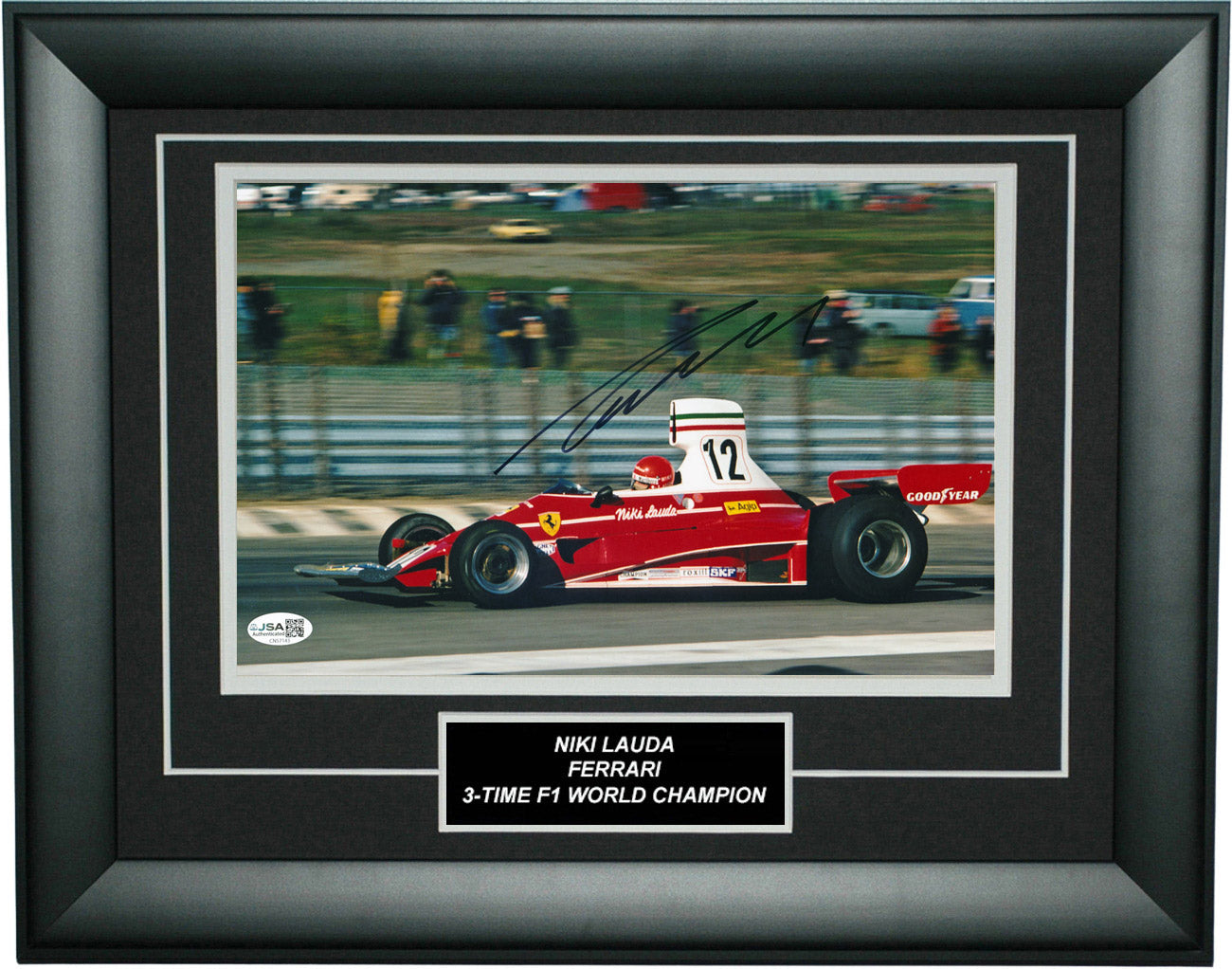 Niki Lauda Signed 8x12 Inches 1975 USA Grand Prix Ferrari F1 Photo Frame – Authentic Formula 1 Memorabilia