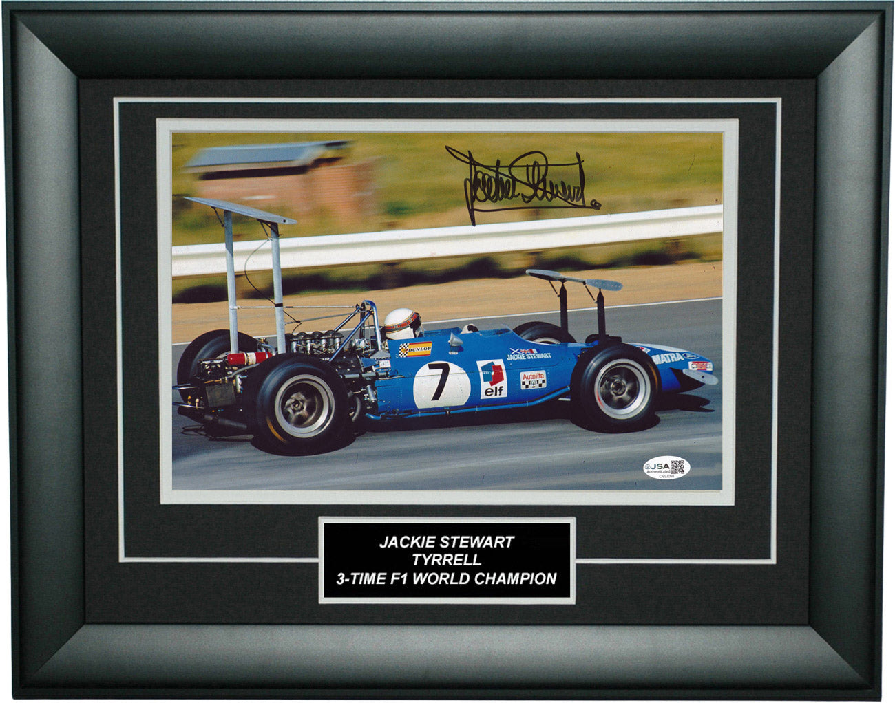 Jackie Stewart Signed 8x12 Inches 1969 Tyrrell Ford Elf Photo Frame – Authentic Formula 1 Memorabilia