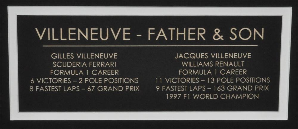 GILLES & JACQUES VILLENEUVE SIGNED 20X29 INCHES FORMULA 1 MONTAGE FRAME - SOLD