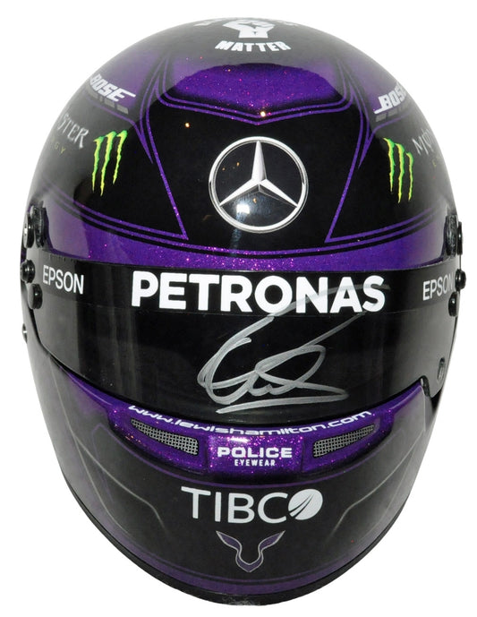 LEWIS HAMILTON Signed HALF SCALE F1 2020 Mercedes Purple REPLICA HELMET