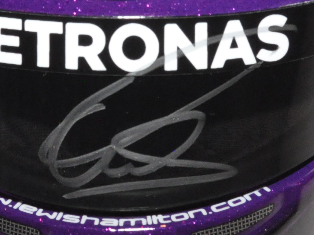 Lewis Hamilton Signed HALF SCALE F1 2020 Mercedes Purple Replica Helmet